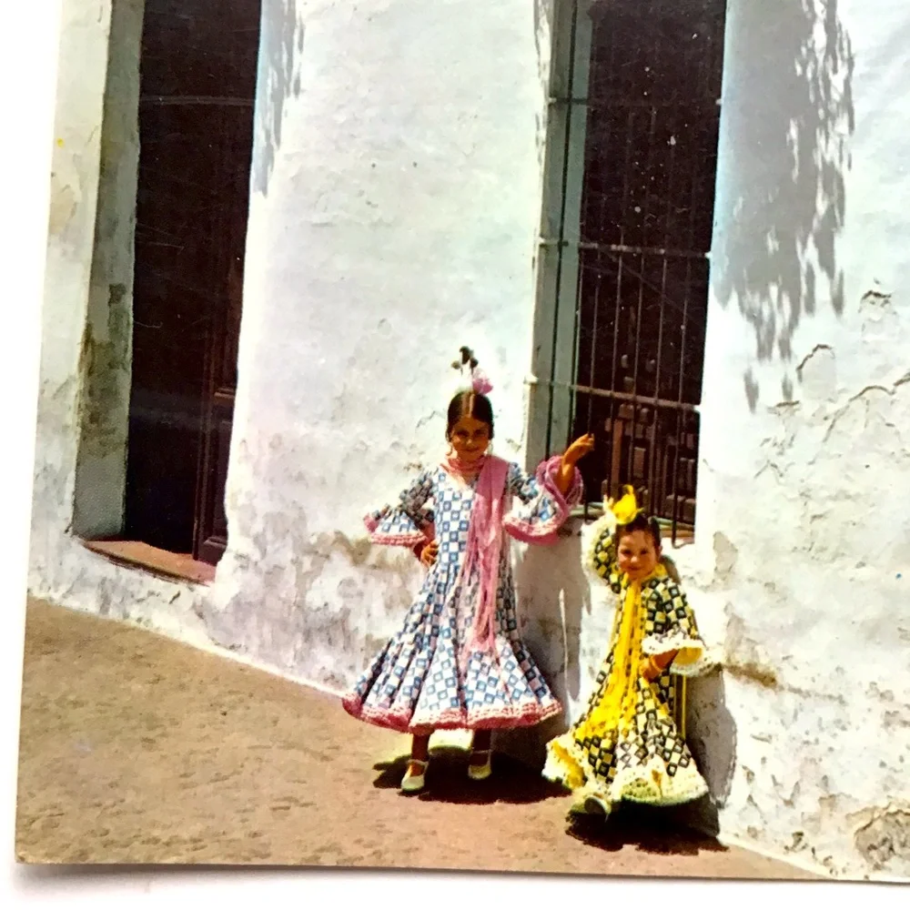 VTG Spain Postcard Typical Corner Flamenco Girls Children Flowers Windows